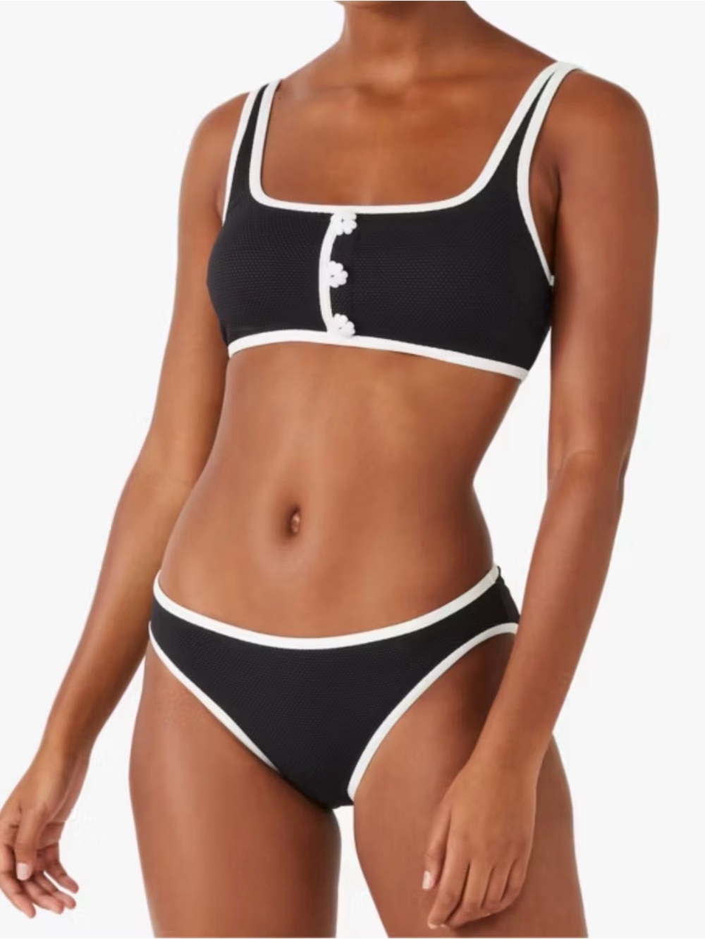 Kate Spade Black & White Floral-Button Bikini Set - Women Swim